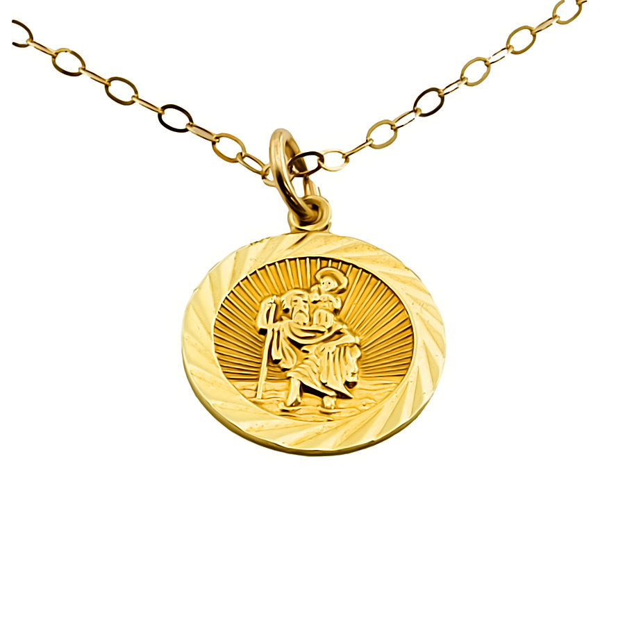 9ct Gold 1.4g 16 inch St Christopher Pendant with Chain